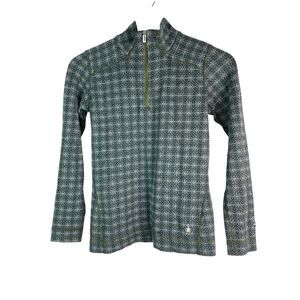 Smartwool Women's Size S Green Geometric 1/4 Zip 100% Merino Wool Sweater